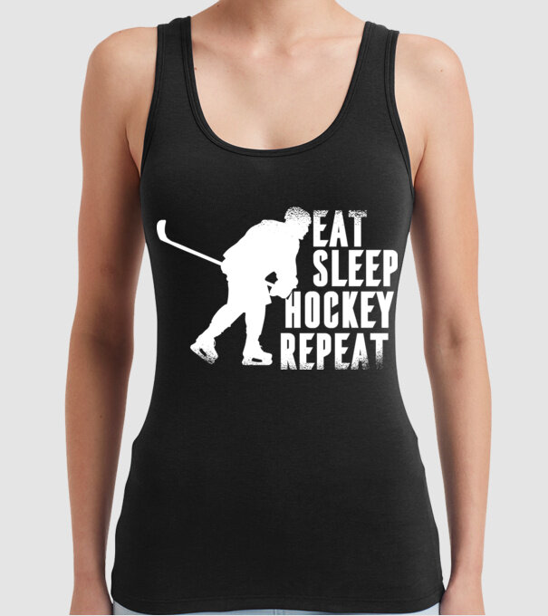Eat Sleep Hockey Repeat model negru pe tricou