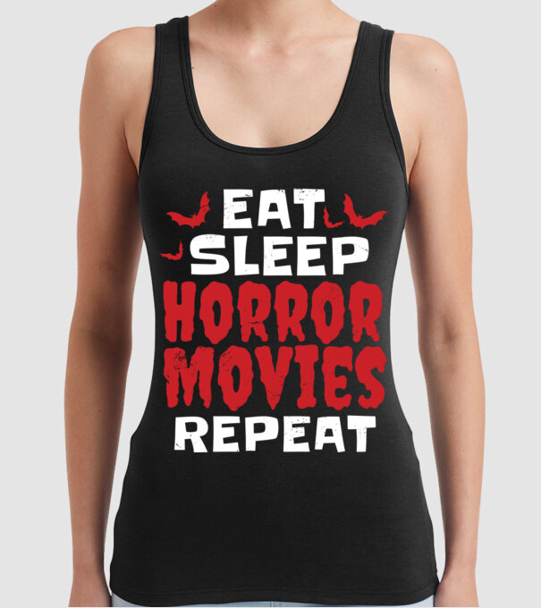 Eat Sleep Horror Movies Repeat model negru pe tricou