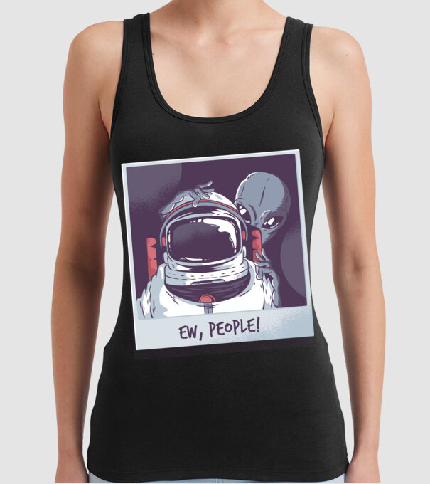 Ew, Oameni - Astronaut cu extraterestru model negru pe tricou