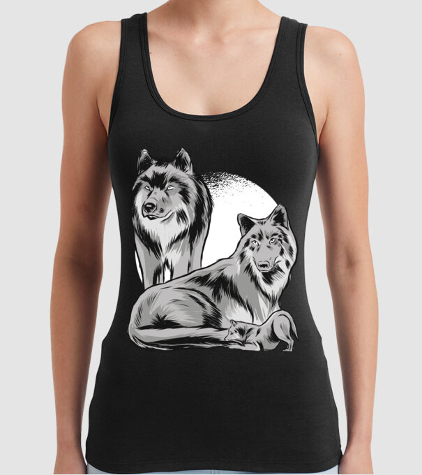 Familie de lupi model negru pe tricou