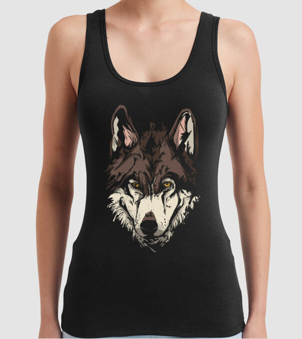 Cap de lup model negru pe tricou