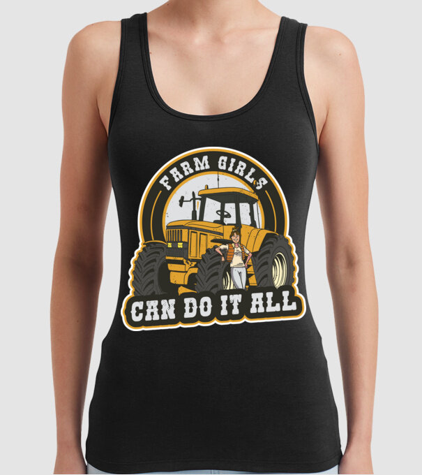 Farm Girls can do it all Tractor model negru pe tricou