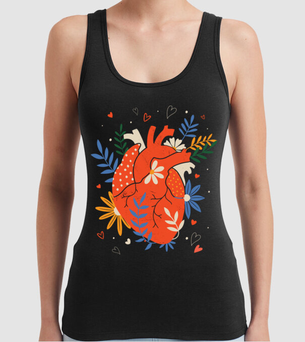 Inimă Floral model negru pe tricou