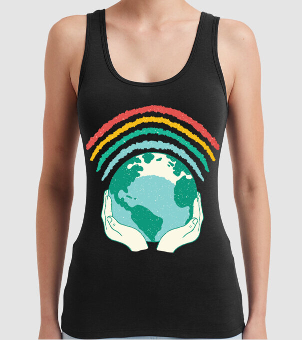 Pământ Wifi Curcubeu model negru pe tricou