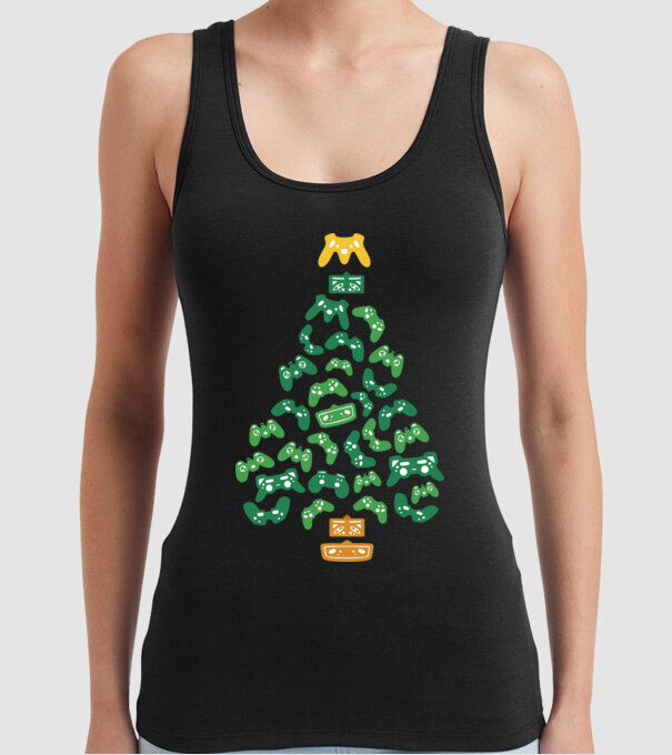pom de Crăciun Gamer model negru pe tricou