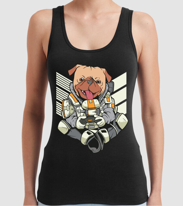Mops Gamer model negru pe tricou