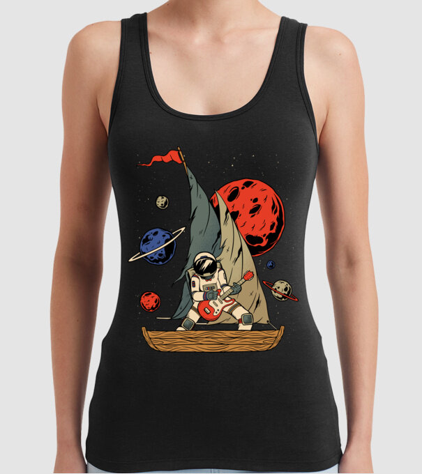 Astronaut Chitarist model negru pe tricou