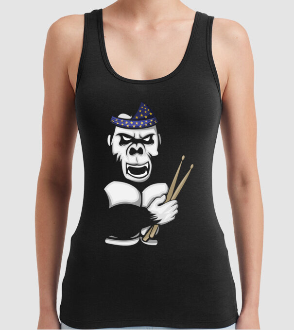 Gorilă Baterist model negru pe tricou