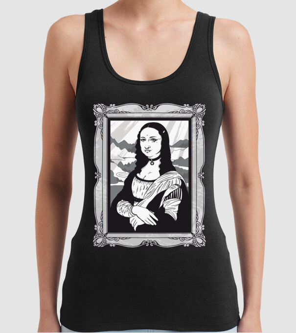 Mona Lisa gotică model negru pe tricou