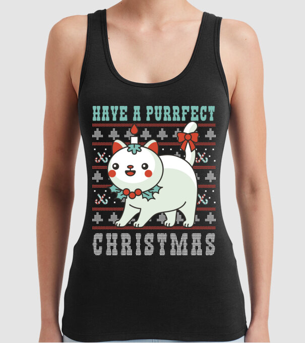 Have a Purrfect Christmas model negru pe tricou