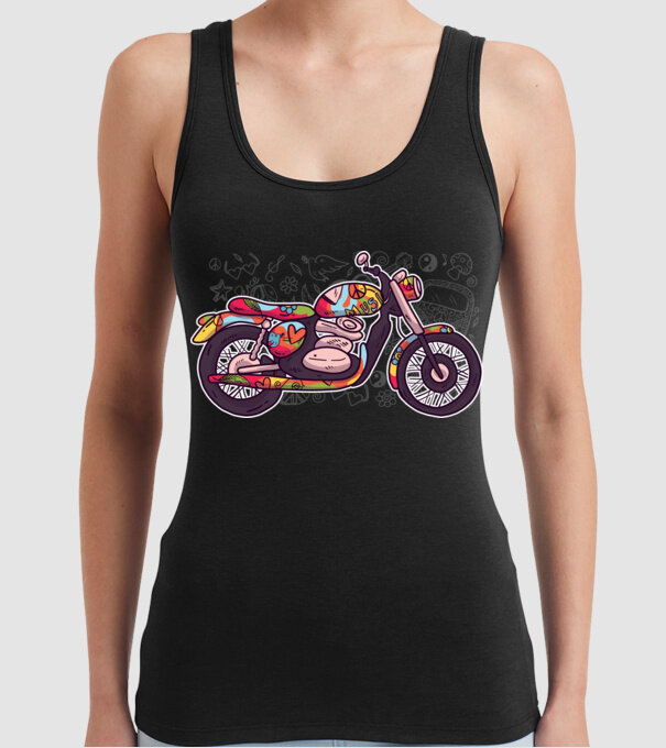 Motociclist Hippi model negru pe tricou
