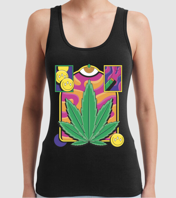 Hippy Cannabis model negru pe tricou