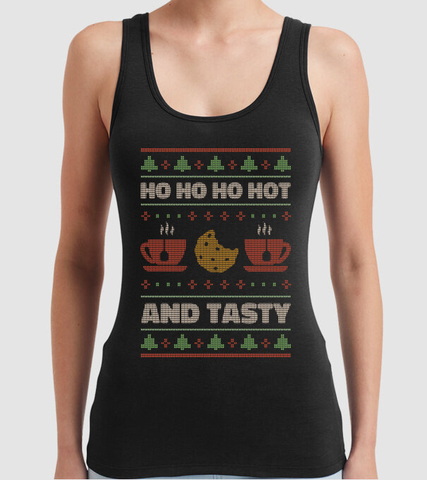 Ho Ho Ho Hot and Tasty Pulovăr urât model negru pe tricou