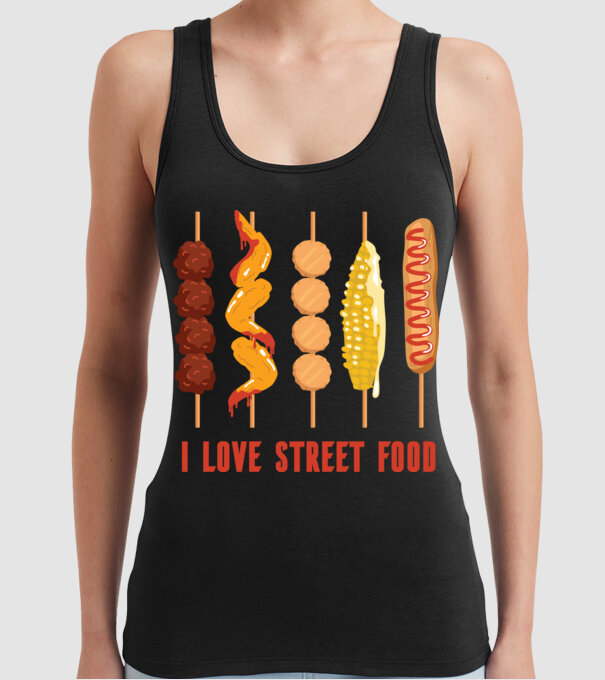 I Love Street Food model negru pe tricou