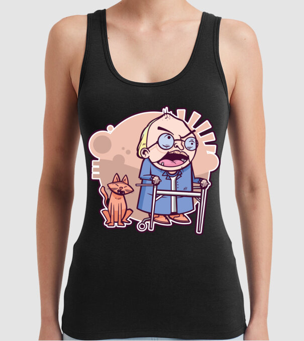 Bunic în vârstă cu pisică model negru pe tricou