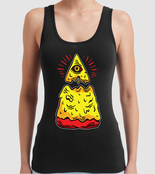 Illuminati Pizza model negru pe tricou