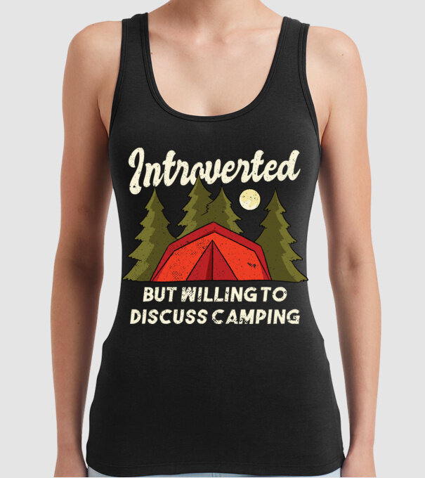 Camping Introvertit model negru pe tricou
