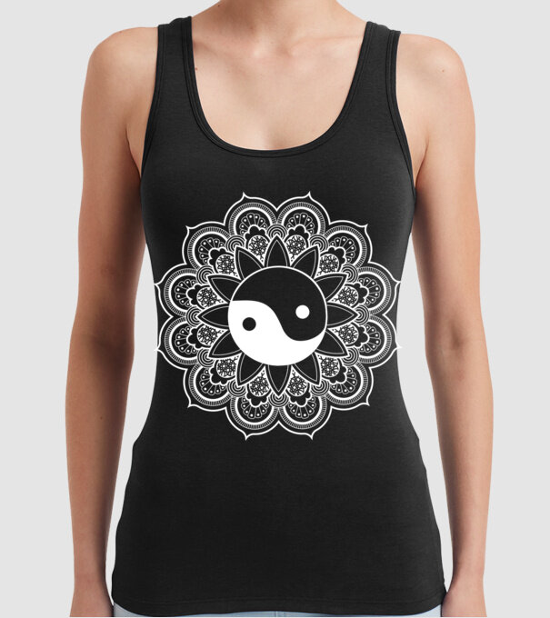 Yin-Yang Mandala model negru pe tricou