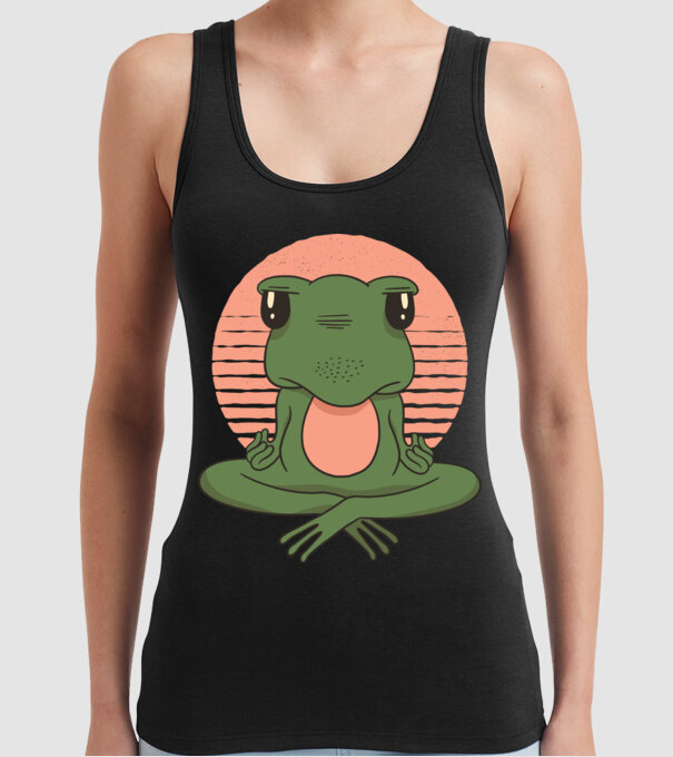 Yoga Broască model negru pe tricou