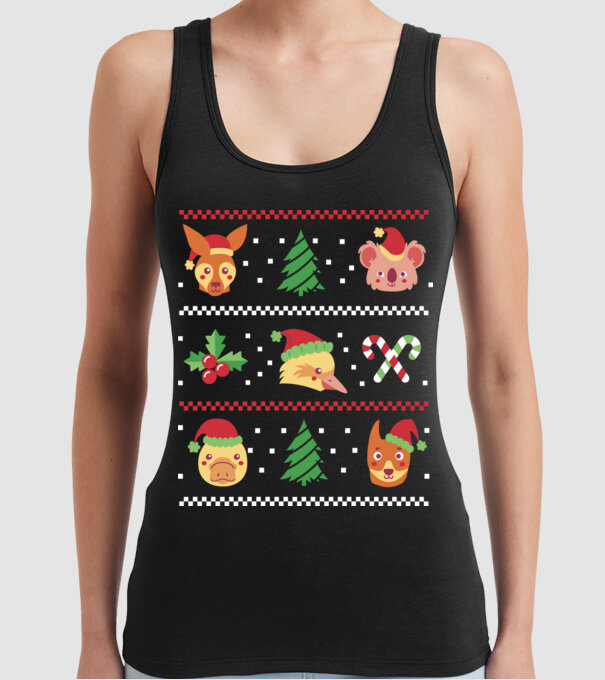 Pulover urât Animale de Crăciun model negru pe tricou