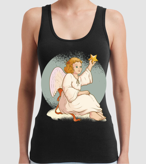 Înger de Crăciun model negru pe tricou