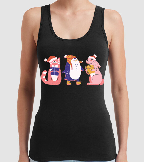 Animale drăguțe de Crăciun model negru pe tricou