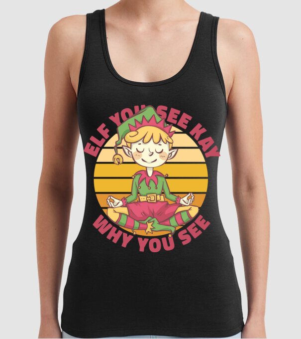 Yoga Elf Crăciun model negru pe tricou