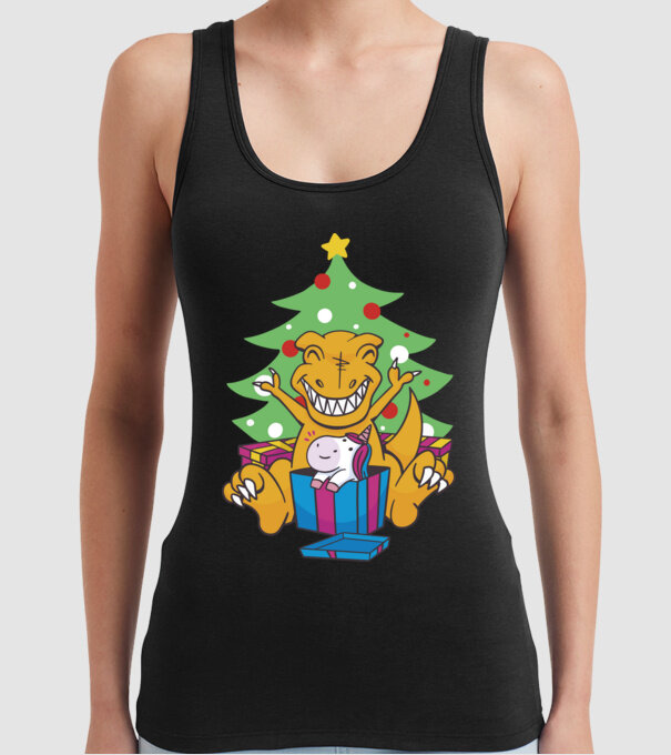 T-rex de Crăciun model negru pe tricou