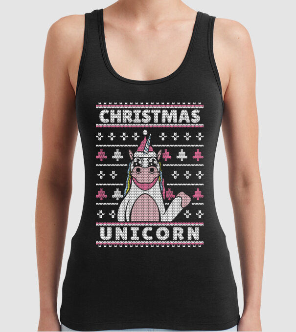 Unicorn de Crăciun pulover urât model negru pe tricou