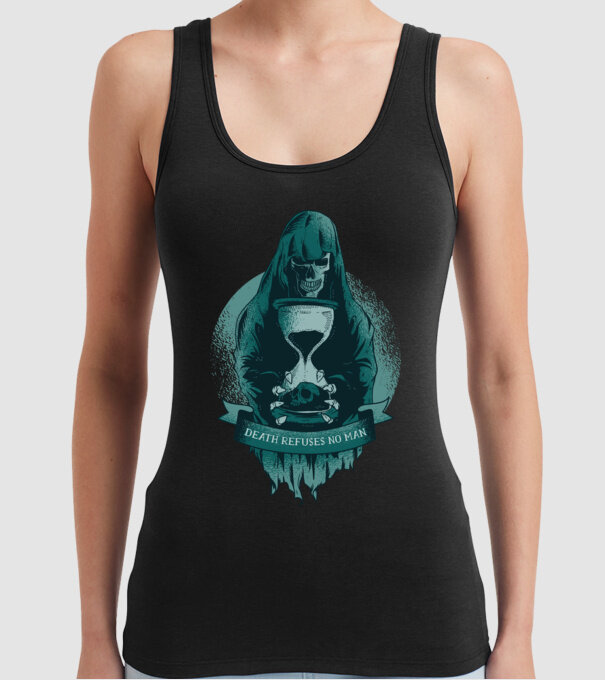 Om cu coasă (Moartea?) model negru pe tricou