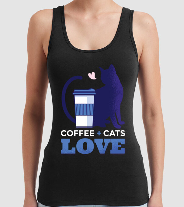 Cafea + Pisici = dragoste model negru pe tricou
