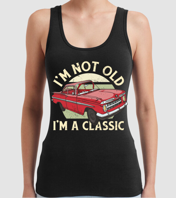 'Mașină clasică - I''m not old I''m a classic' model negru pe tricou