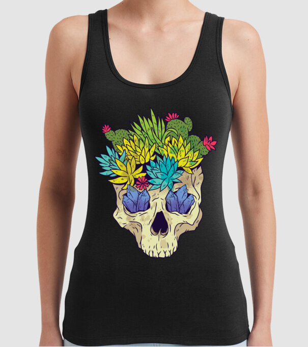 Craniu Cactuși model negru pe tricou