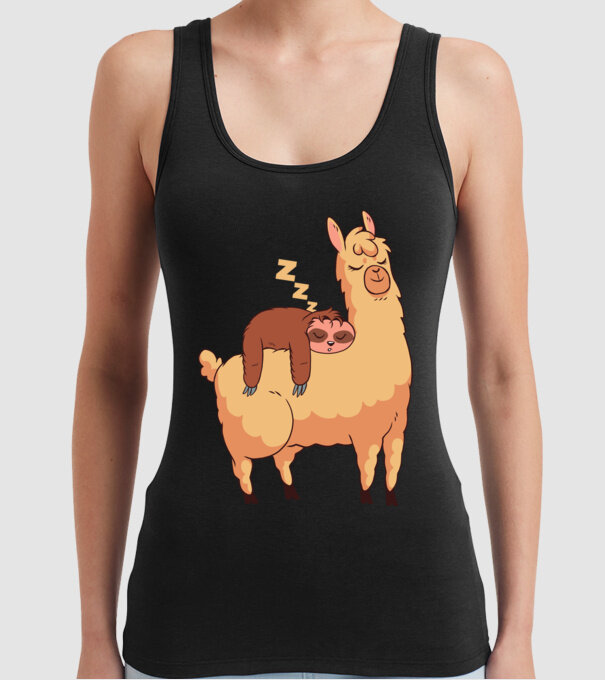Leneș dormind pe Lama tricou amuzant model negru pe tricou