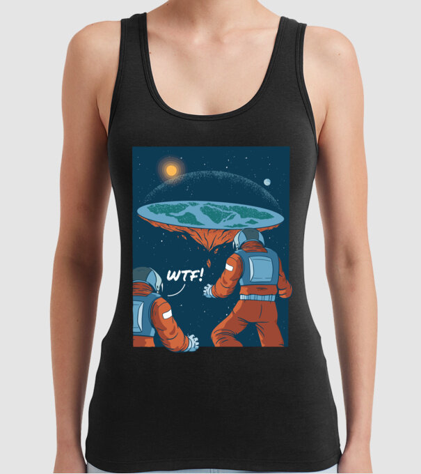 Astronaut Pământ plat model negru pe tricou