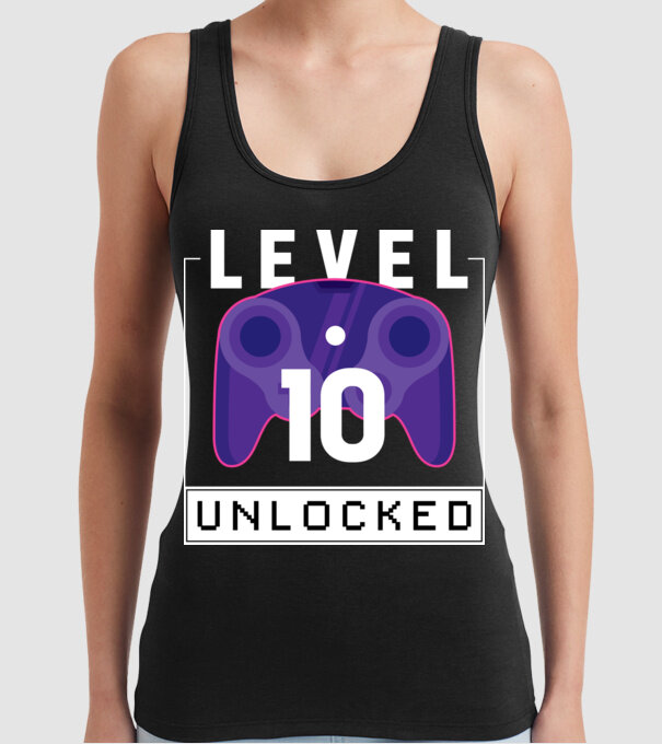 Level 10 Unlocked Gamer Birthday model negru pe tricou
