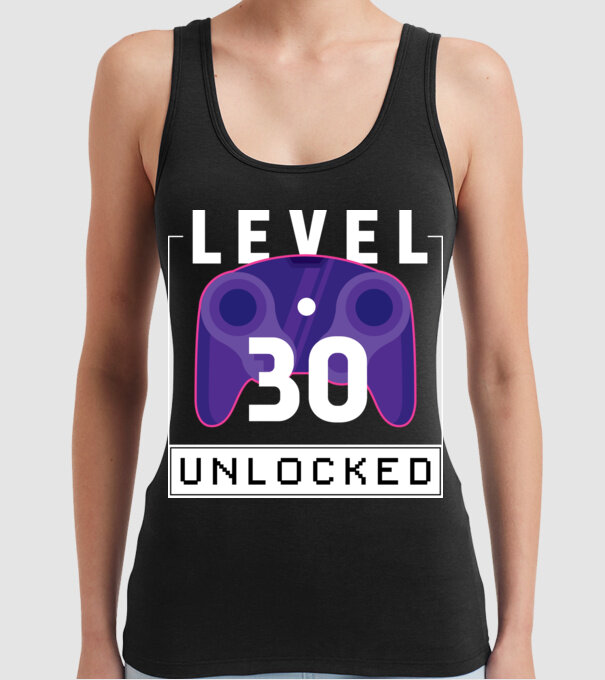 Level 30 Unlocked Gamer Birthday model negru pe tricou