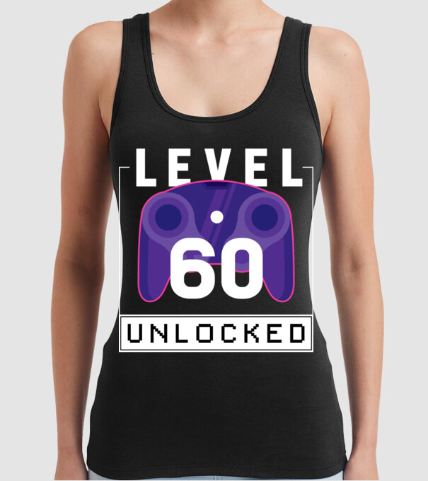 Level 60 Unlocked Gamer Birthday model negru pe tricou