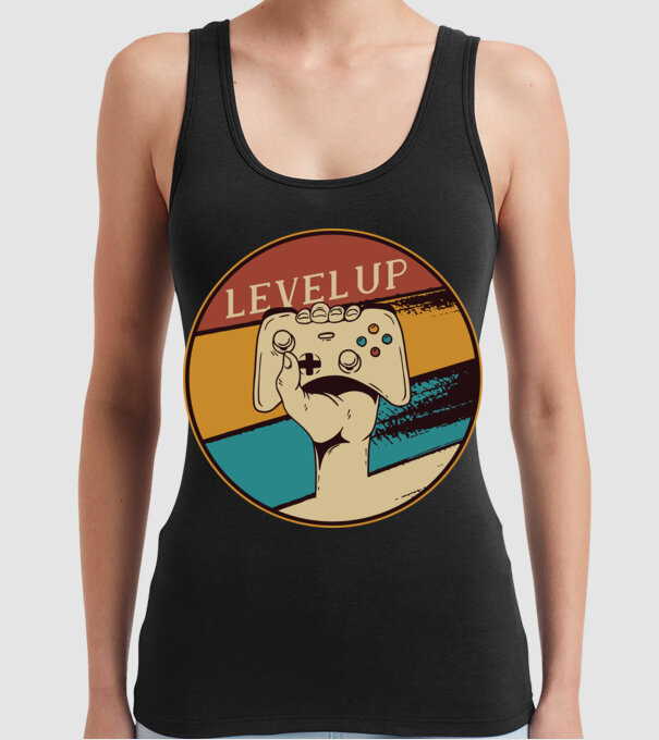 Level up - Trecere nivel Gamer model negru pe tricou