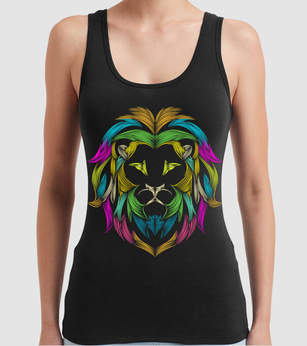 lion line art design model negru pe tricou