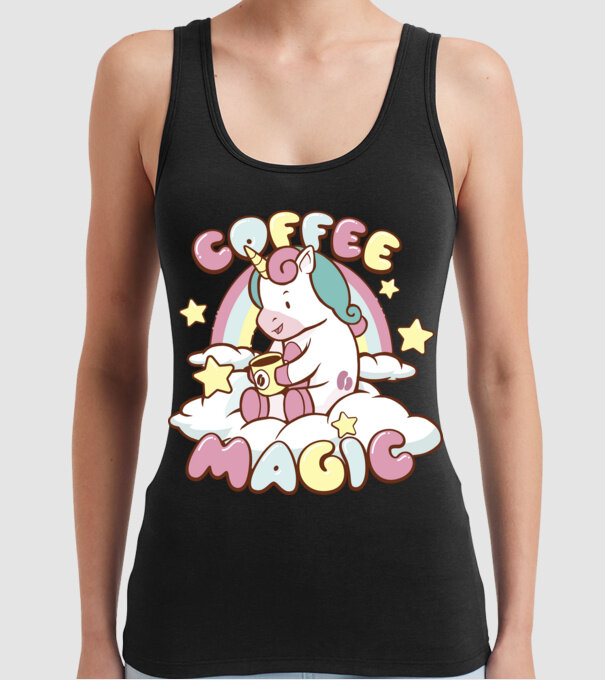 Cafea Magică Unicorn model negru pe tricou