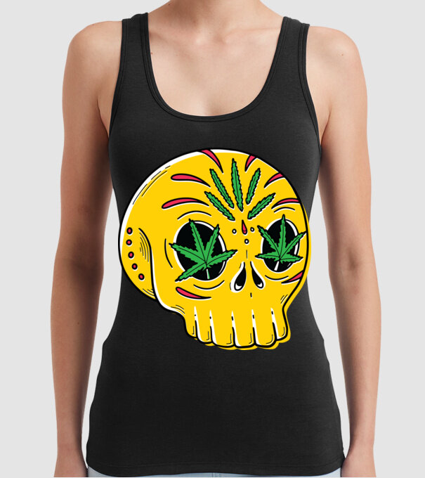 Marijuana Craniu model negru pe tricou