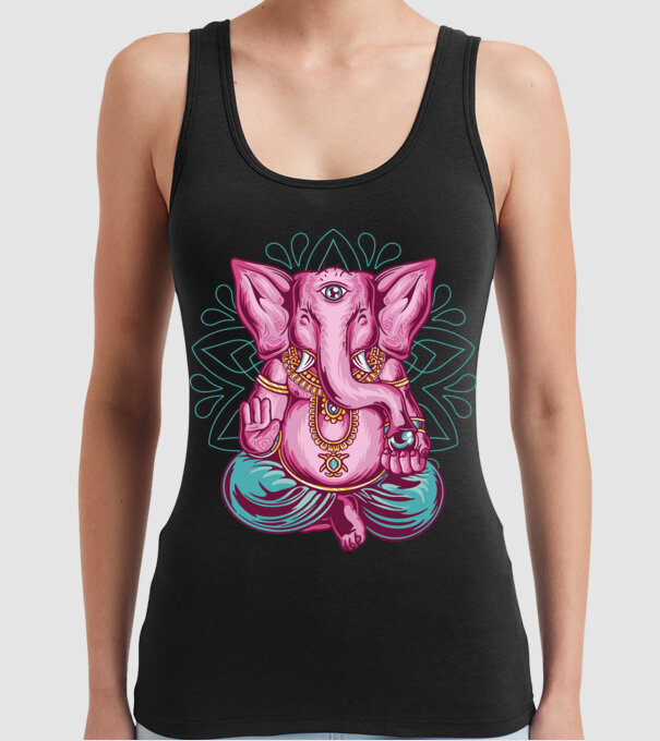 Elefant făcând meditație Dharma model negru pe tricou