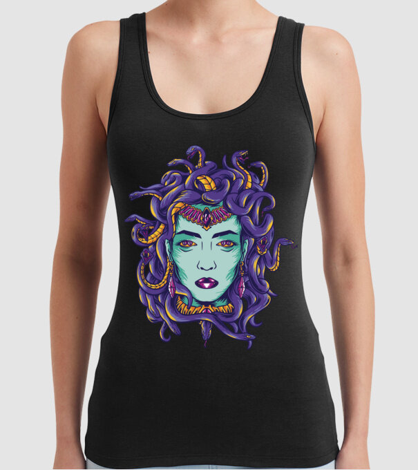 Cap de meduză model negru pe tricou