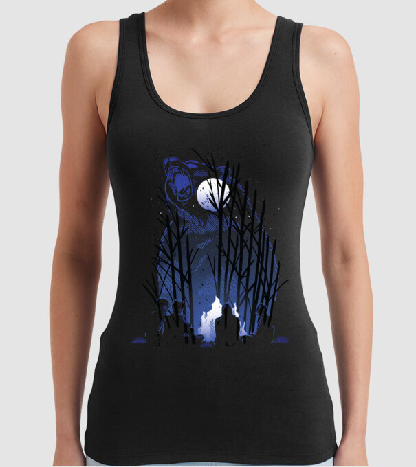 Urs în pădure noaptea model negru pe tricou