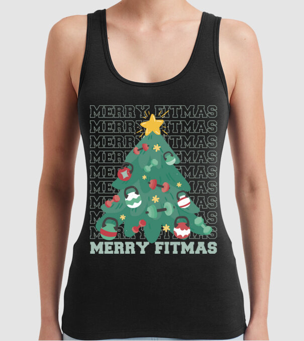 Merry Fitmas Fitmas Pom de Crăciun Fitness model negru pe tricou