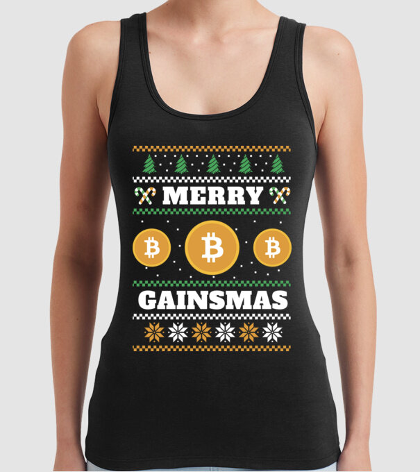 Merry Gainmas Bitcoin tricou cu pulovăr urât model negru pe tricou