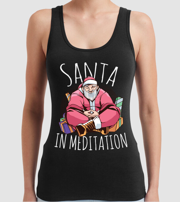 Tricou de Crăciun Moș Crăciun meditație model negru pe tricou