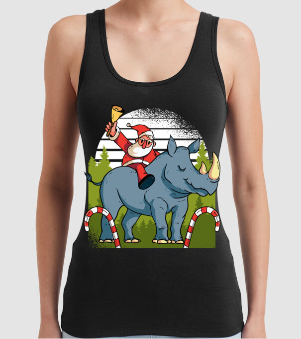 Moș Crăciun pe Rinocer model negru pe tricou