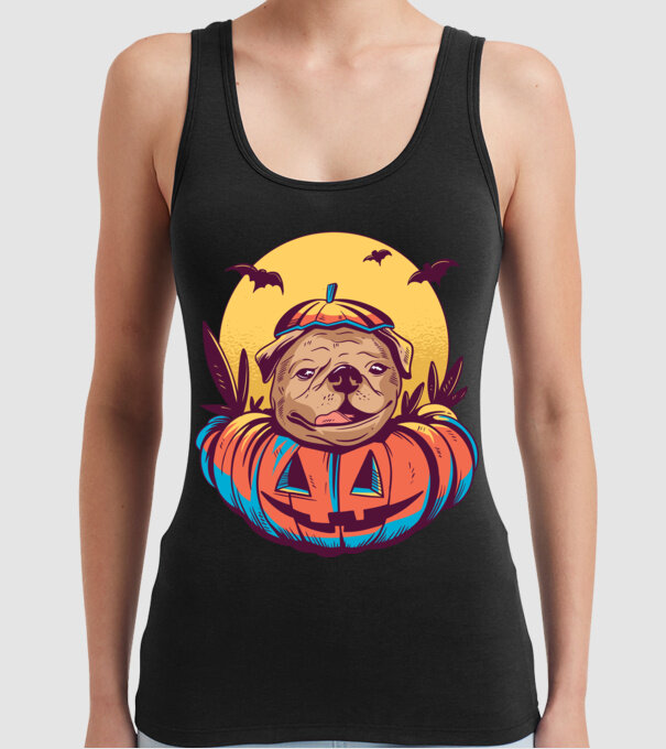Mops Halloween model negru pe tricou